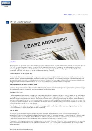 Why Is A Lease For 99 Years?