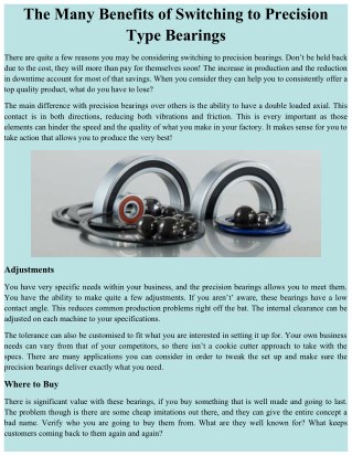 The many benefits of switching to precision type bearings
