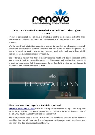 Electrical Renovations In Dubai