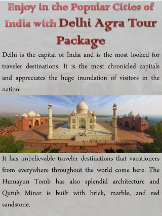 Enjoy in the Popular Cities of India with Delhi Agra Tour Package