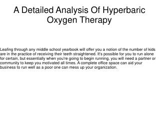 A Detailed Analysis Of Hyperbaric Oxygen Therapy