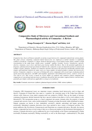 Comparative Study of Microwave and Conventional Synthesis and Pharmacological activity of Coumarins : A Review