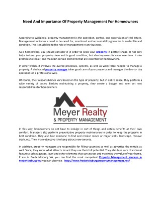 Need And Importance Of Property Management For Homeowners