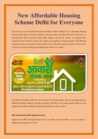 New Affordable Housing Scheme Delhi for Everyone