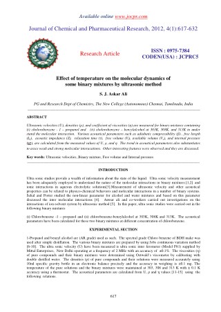 Effect of temperature on the molecular dynamics of some binary mixtures by ultrasonic method