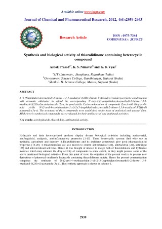 Synthesis and biological activity of thiazolidinone containing heterocyclic compound