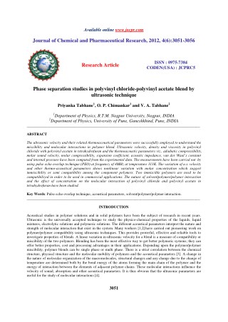 Phase separation studies in polyvinyl chloride-polyvinyl acetate blend by ultrasonic technique