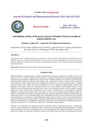 Anti-diabetic activity of the leaves extracts of Wrightia Tinctoria on alloxan induced diabetic rats