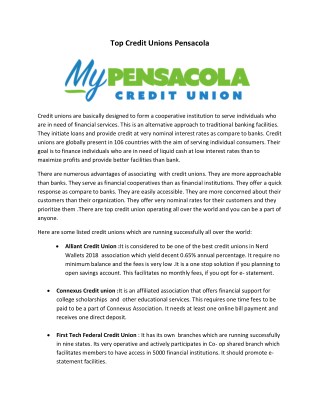 Top Credit Unions Pensacola