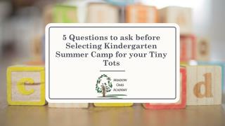 5 Questions to ask before Selecting Kindergarten Summer Camp for your Tiny Tots