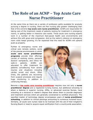 The Role of an ACNP â€“ Top Acute Care Nurse Practitioner