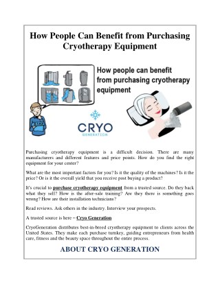 How People Can Benefit from Purchasing Cryotherapy Equipment