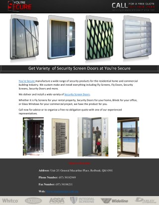 Get Variety of Security Screen Doors at You're Secure
