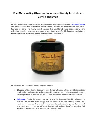 Find Outstanding Glycerine Lotions and Beauty Products at Camille Beckman