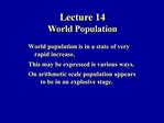 Lecture 14 World Population