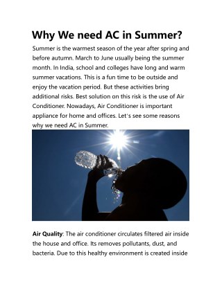 Why We need AC in Summer?
