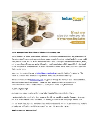 Indian money reviews - Free Financial Advice â€“ Indianmoney.com