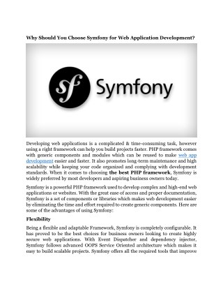 Why Should You Choose Symfony for Web Application Development?