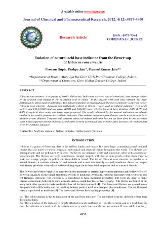 Isolation of natural acid base indicator from the flower sap of Hibiscus rosa sinensis