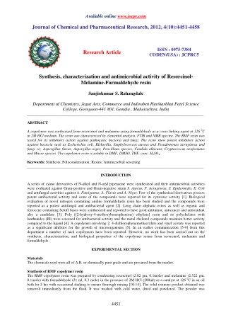 Synthesis, characterization and antimicrobial activity of ResorcinolMelamine-Formaldehyde resin