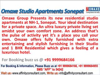 09999684166 Omaxe City New 1BHK Studio Apartments Sonepat