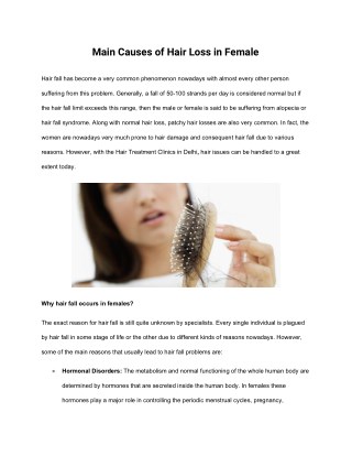 Main Causes of Hair Loss in Female