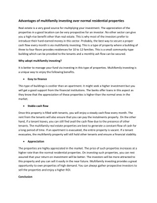 Advantages of multifamily investing over normal residential properties
