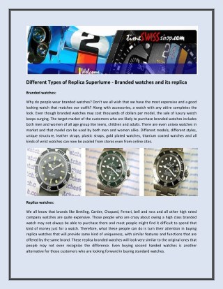 Different Types of Replica Superlume - Branded watches and its replica
