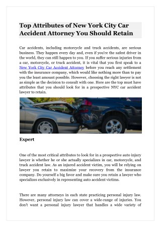 Top Attributes of New York City Car Accident Attorney You Should Retain
