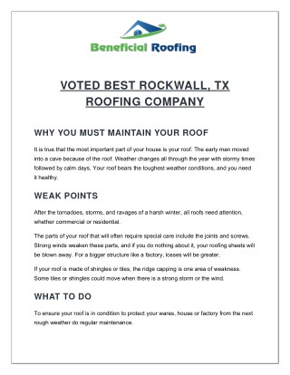 VOTED BEST Rockwall Roofing Company - Beneficial Roofing