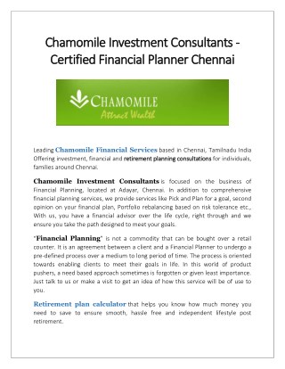 Chamomile Investment Consultantsâ€Šâ€”â€ŠBest Retirement Planning Services in Chennai