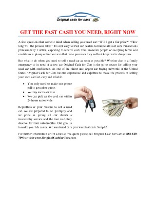 GET THE FAST CASH YOU NEED, RIGHT NOW