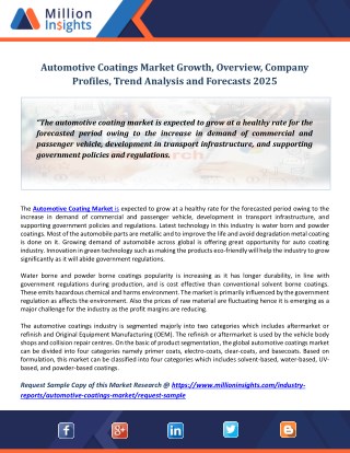 Automotive Coatings Market Growth, Overview, Company Profiles, Trend Analysis and Forecasts 2025