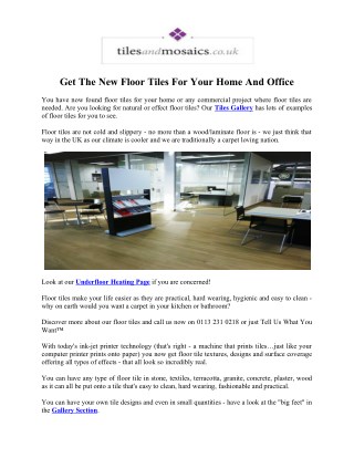 Get The New Floor Tiles For Your Home And Office