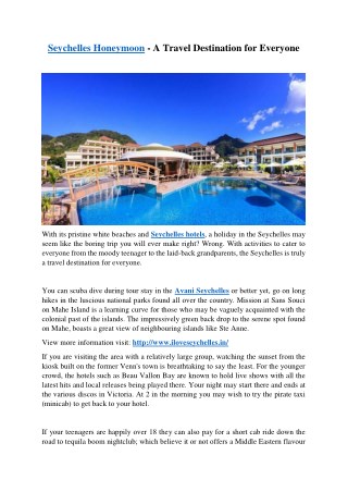 Seychelles Honeymoon - A Travel Destination For Everyone