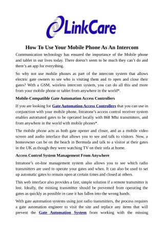 How To Use Your Mobile Phone As An Intercom