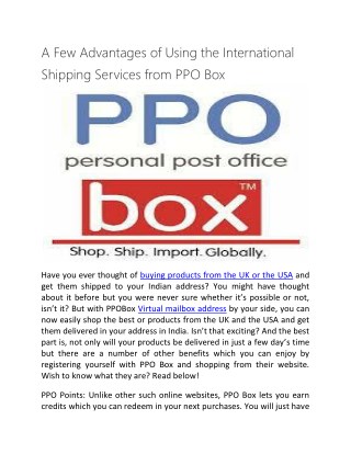 A Few Advantages of Using the International Shipping Services from PPO Box