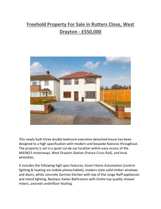 Freehold Property For Sale in Rutters Close, West Drayton - Â£550,000