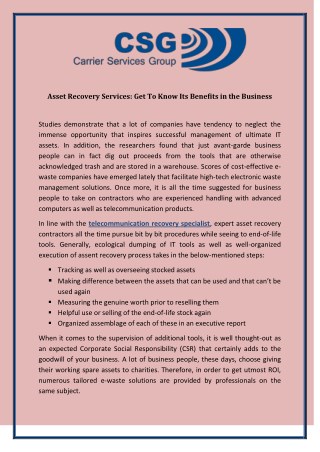 Asset Recovery Services: Get To Know Its Benefits in the Business