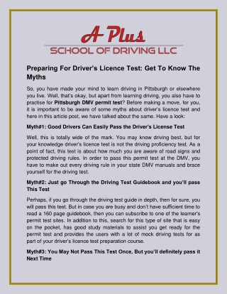 Preparing for Driverâ€™s Licence Test: Get to Know the Myths