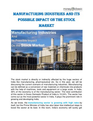 Manufacturing Industries and Its Possible Impact on the Stock Market