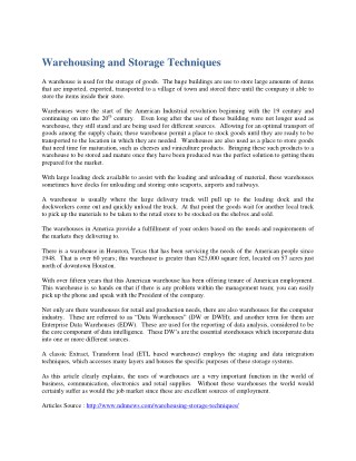 Warehousing and Storage Techniques