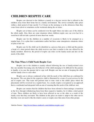 CHILDREN RESPITE CARE