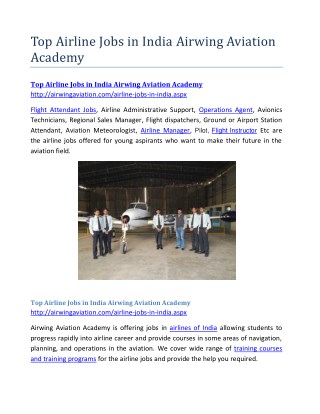 Top Airline Jobs in India Airwing Aviation Academy