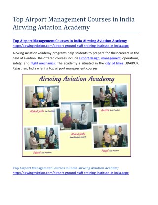 Top Airport Management Courses in India Airwing Aviation Academy