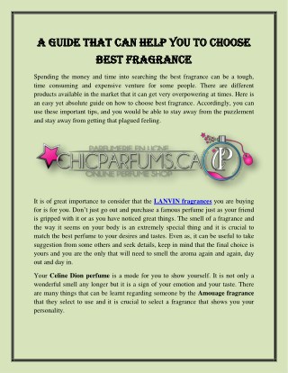 A Guide That Can Help You to Choose Best Fragrance