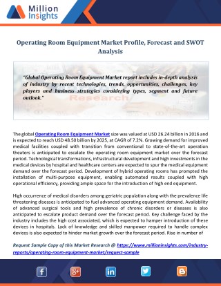 Operating Room Equipment Market Profile, Forecast and SWOT Analysis