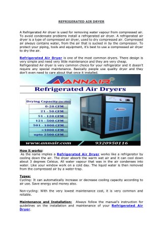 REFRIGERATED AIR DRYER