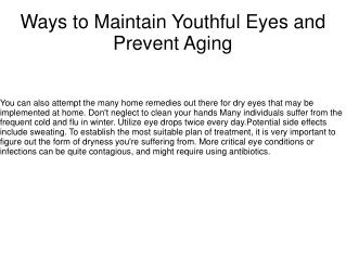 Ways to Maintain Youthful Eyes and Prevent Aging