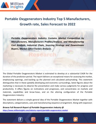 Portable Oxygenerators Market Application and Specification by Type From 2017-2022